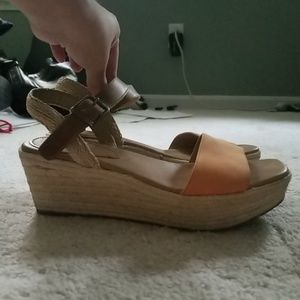 Eileen Fisher Tan and Orange Espadrille Wedges